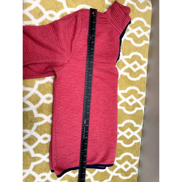 J Crew Quarter Snap Ribbed front Pocket Pullover (Women's M) Pink Navy EUC - Picture 7 of 8